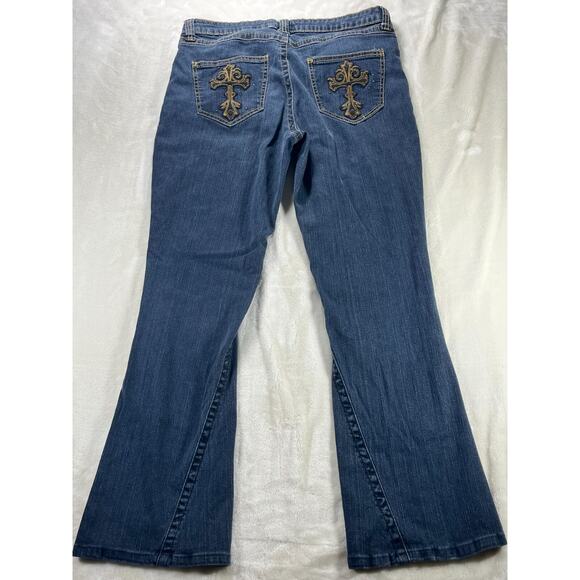 LL Cool J Womens Size 13 Blue Jeans Cross Embroidered Pockets Bootcut Stretch - Picture 2 of 9